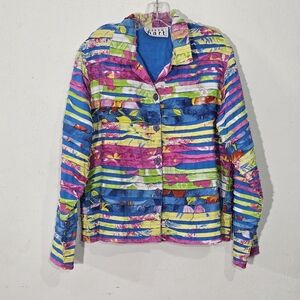 Vintage Keren Hart Women's Blazer Jacket Strip Quilted Patchwork Floral Sz Large